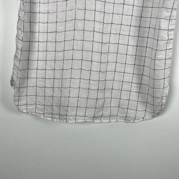 Tahari Linen cap sleeve pullover V neck window pane design tunic top Size Medium - Picture 6 of 8